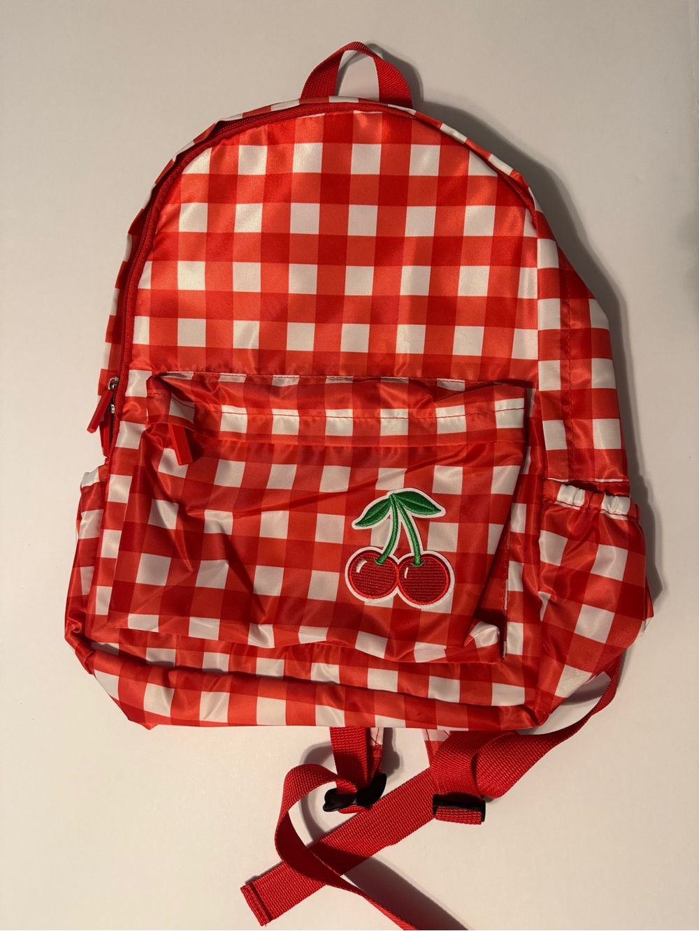 Red Gingham Kids Backpack with Cherry Patch